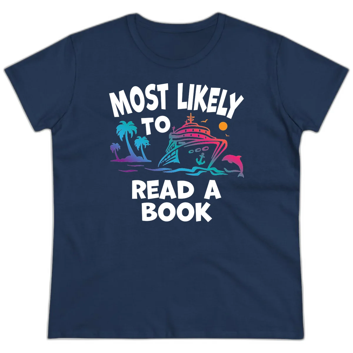 Most Likely To Read A Book Cruise Ladies Tee in Navy