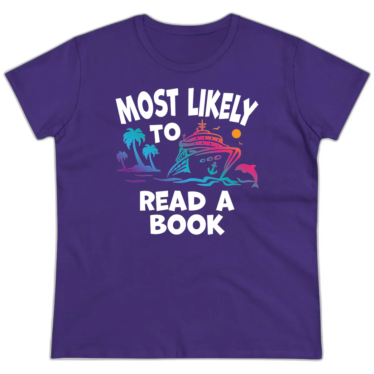Most Likely To Read A Book Cruise Ladies Tee in Purple
