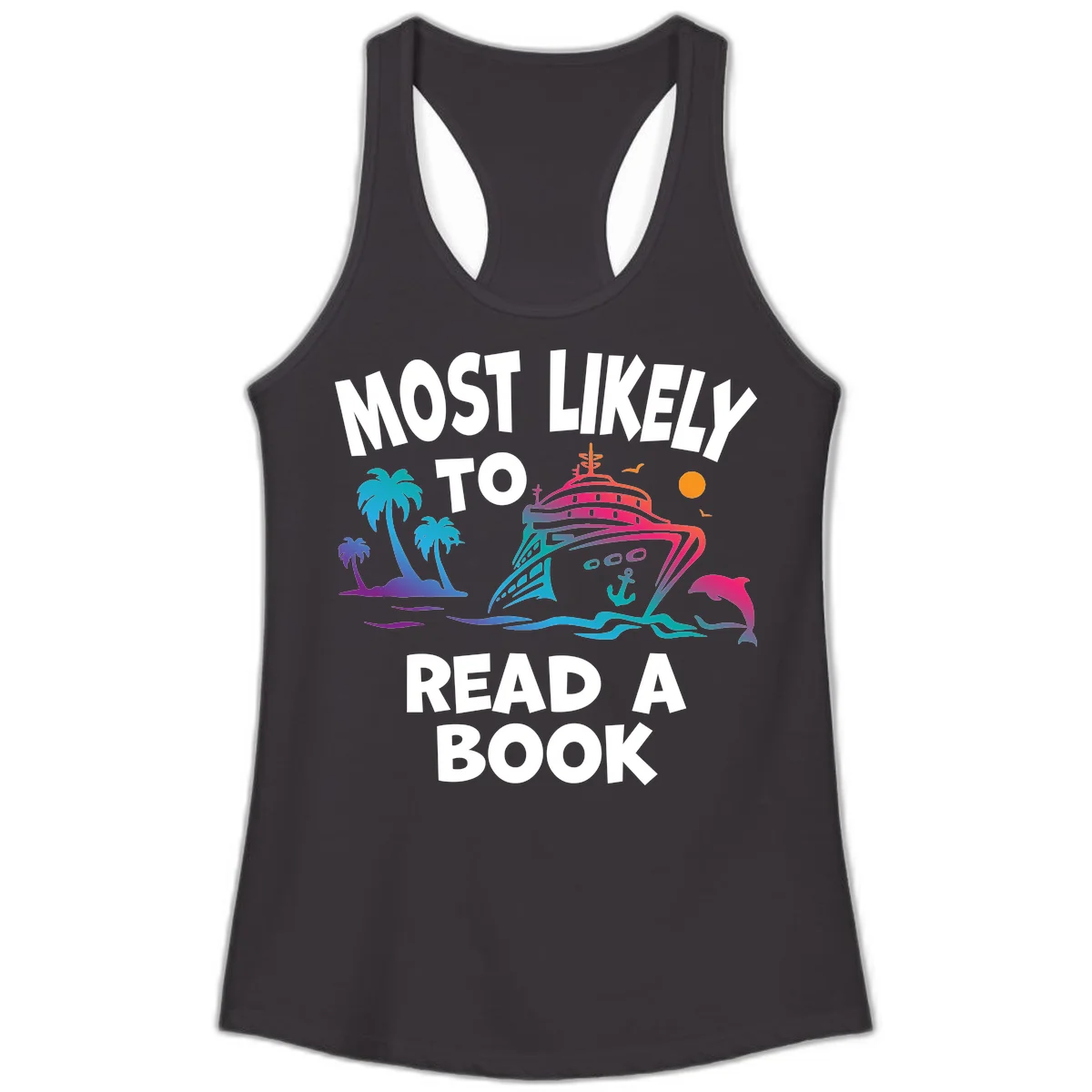 Most Likely To Read A Book Cruise Ladies Tank in Black