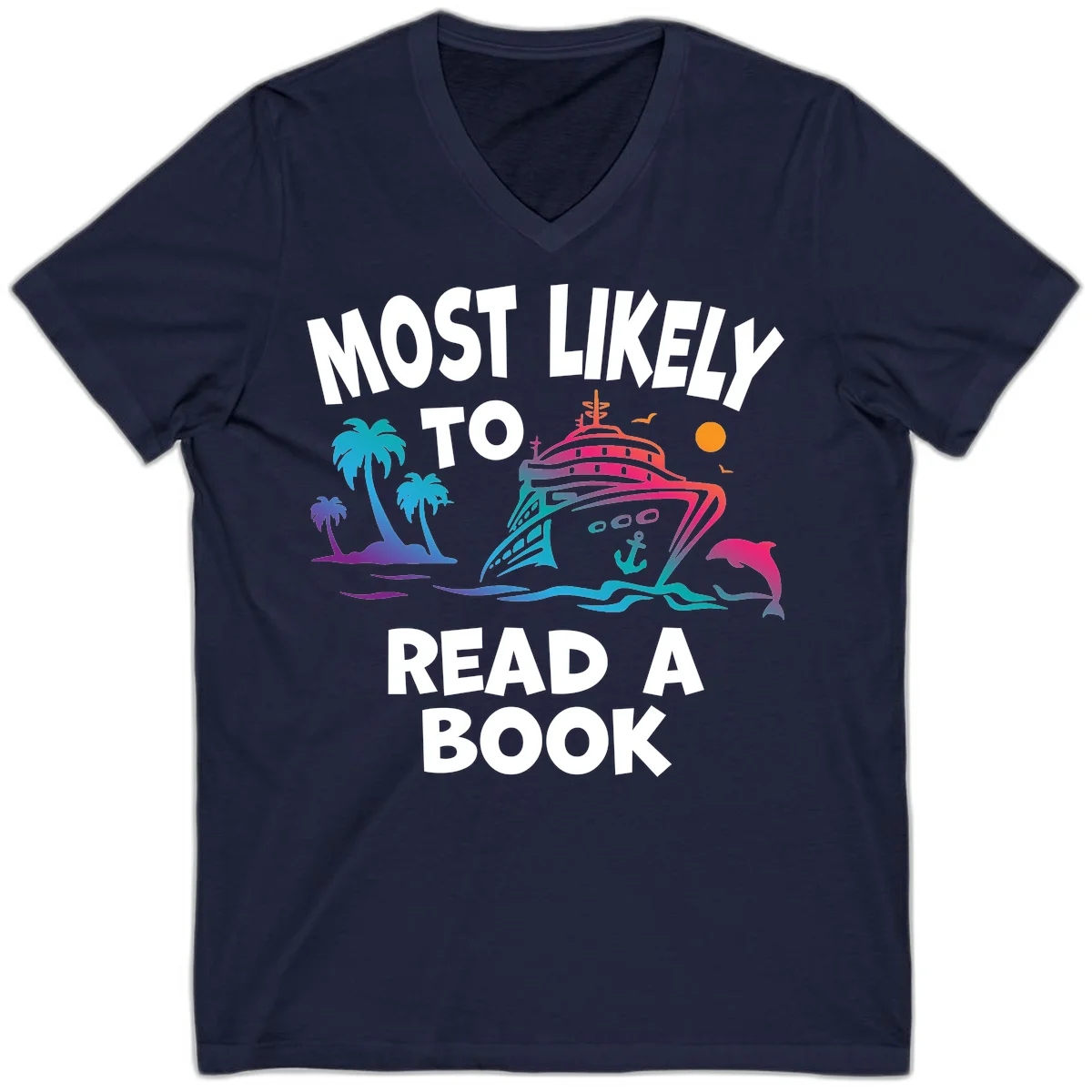 Most Likely To Read A Book Cruise V-Neck in Navy