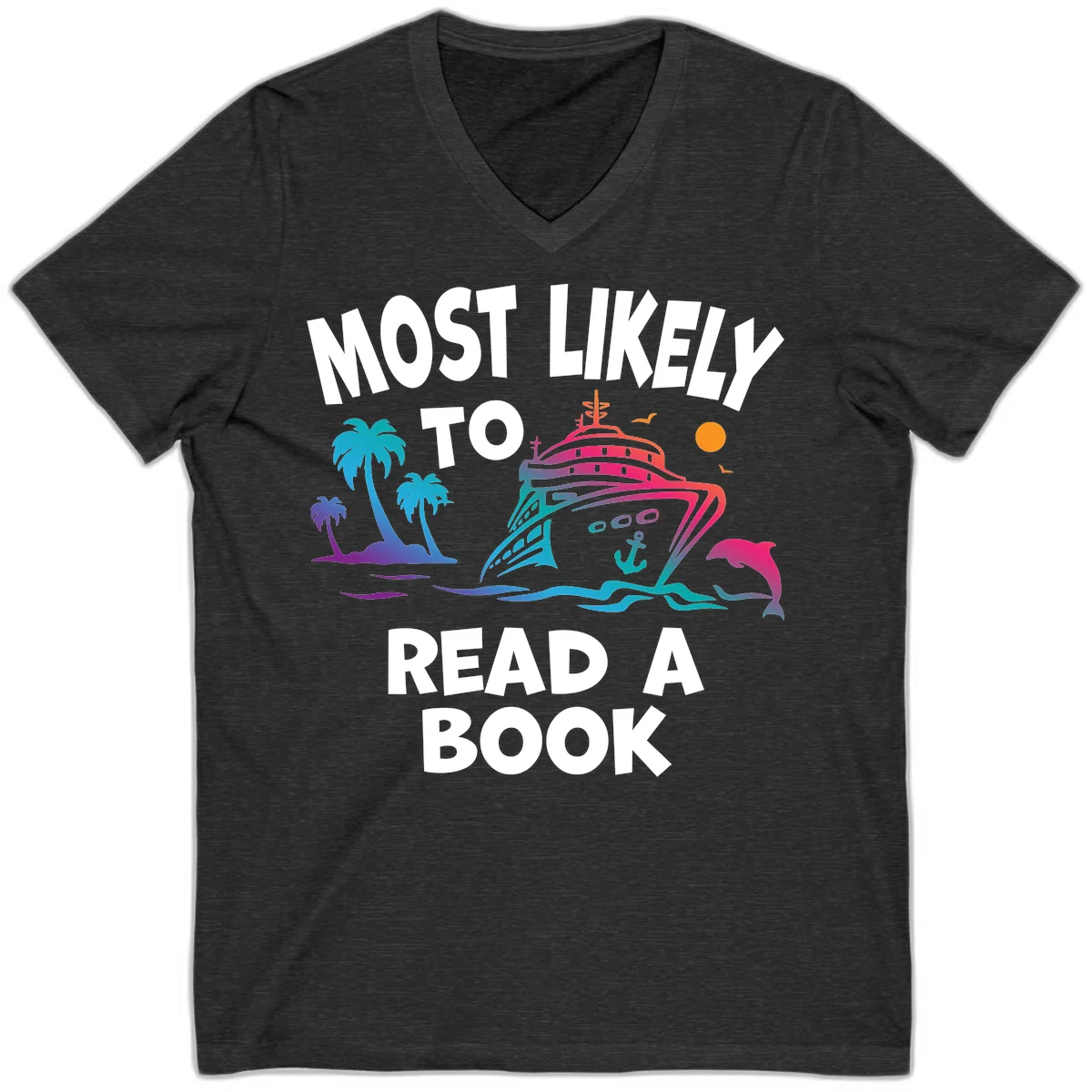 Most Likely To Read A Book Cruise V-Neck in Dark Grey Heather