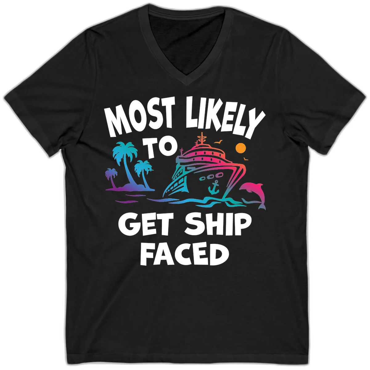 Most Likely To Get Ship Faced V-Neck in Black