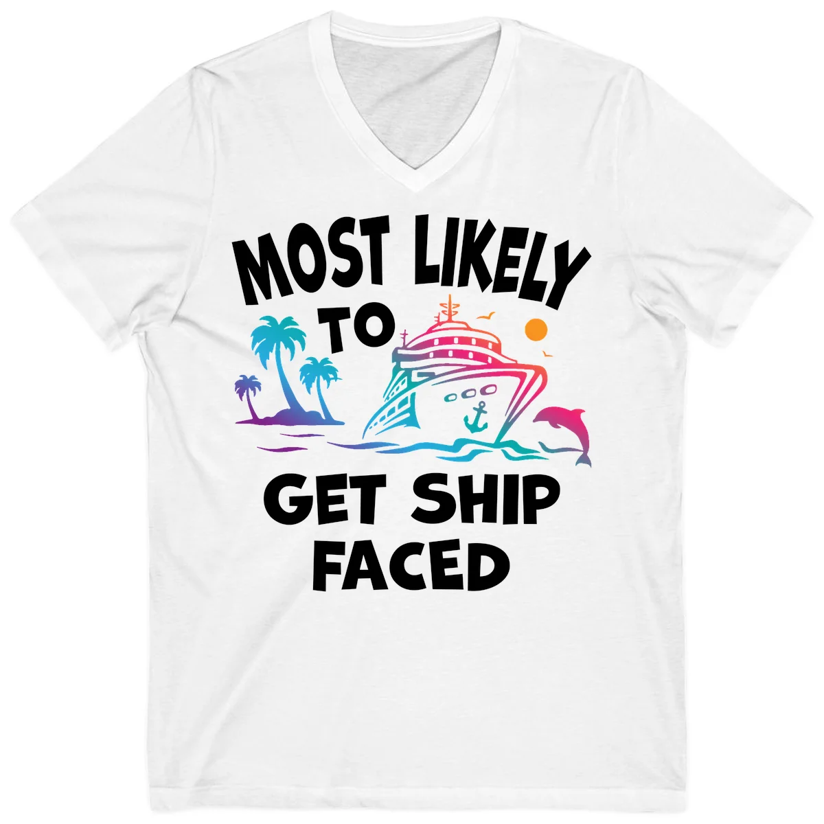 Most Likely To Get Ship Faced V-Neck in White