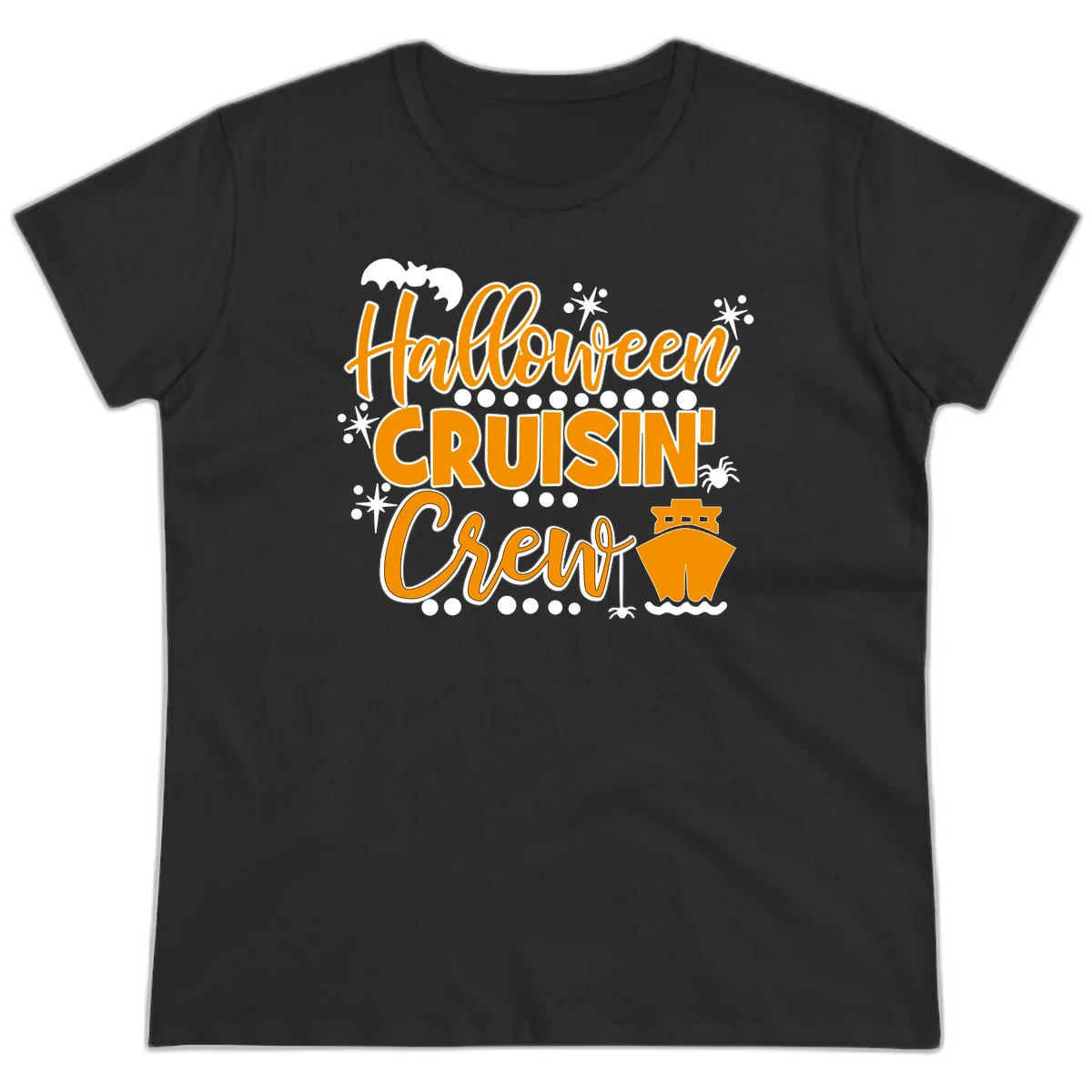 Halloween Cruisin' Crew Ladies Tee for Spooky Trips in Black