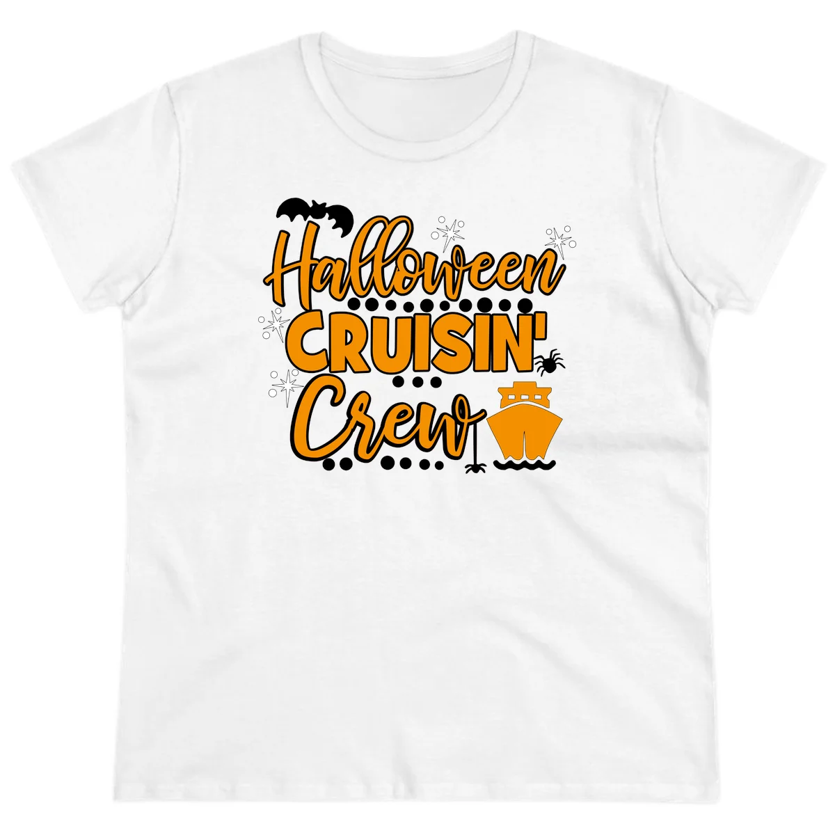 Halloween Cruisin' Crew Ladies Tee for Spooky Trips in White