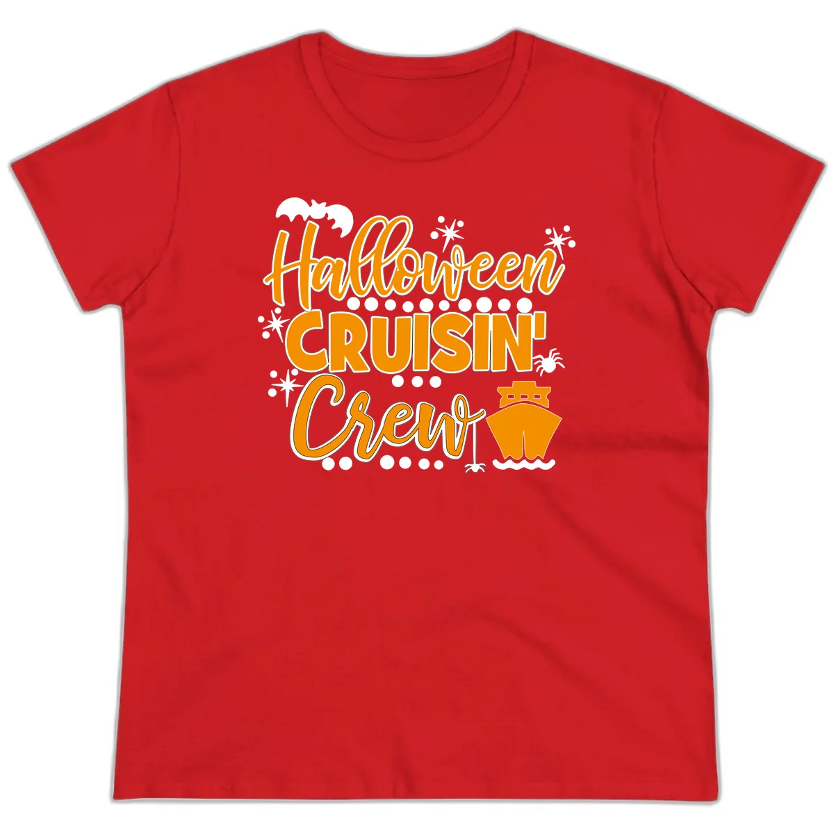 Halloween Cruisin' Crew Ladies Tee for Spooky Trips in Red