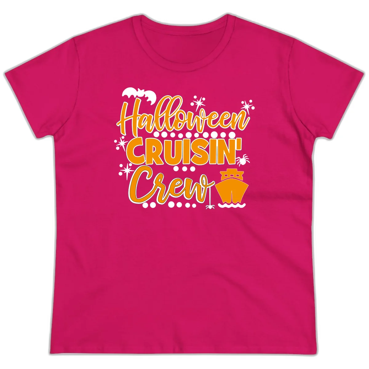 Halloween Cruisin' Crew Ladies Tee for Spooky Trips in Heliconia