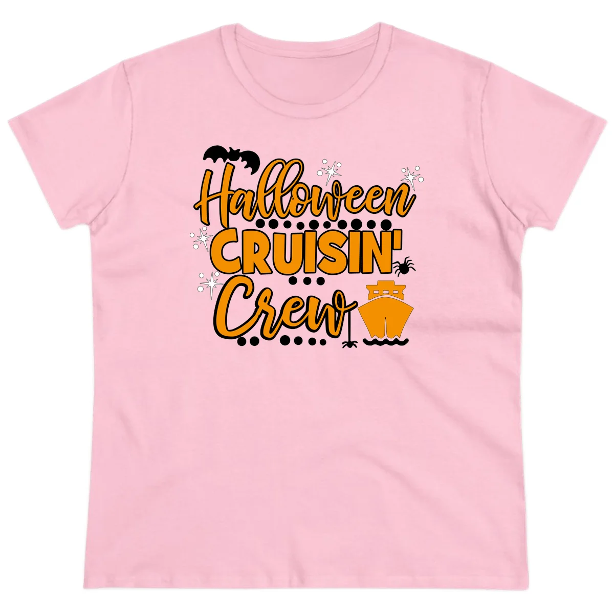 Halloween Cruisin' Crew Ladies Tee for Spooky Trips in Light Pink
