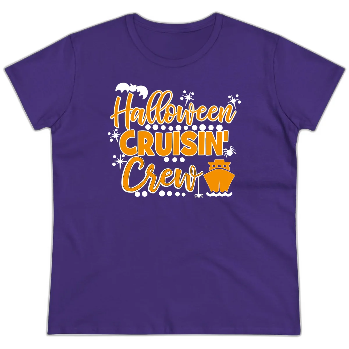 Halloween Cruisin' Crew Ladies Tee for Spooky Trips in Purple
