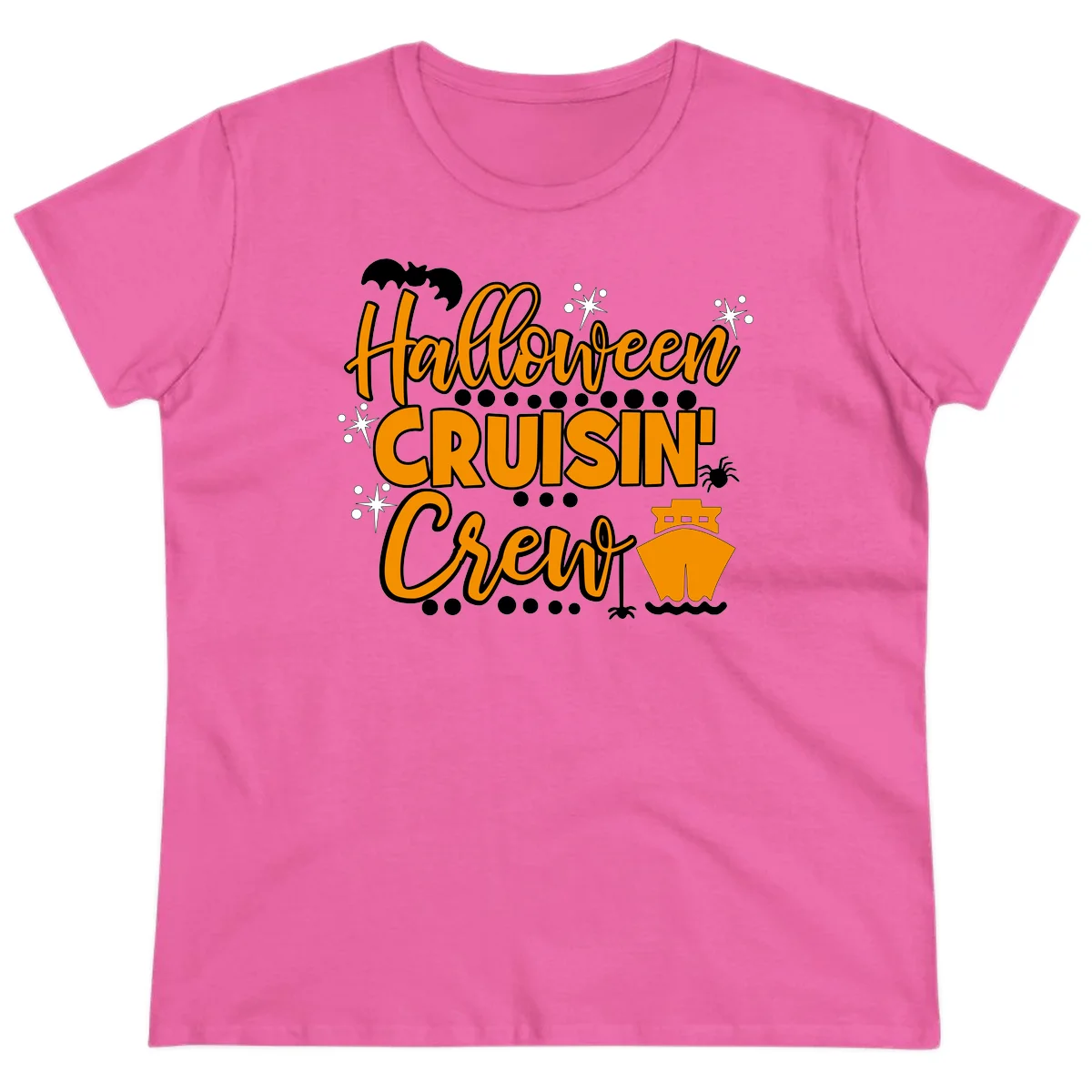 Halloween Cruisin' Crew Ladies Tee for Spooky Trips in Azalea