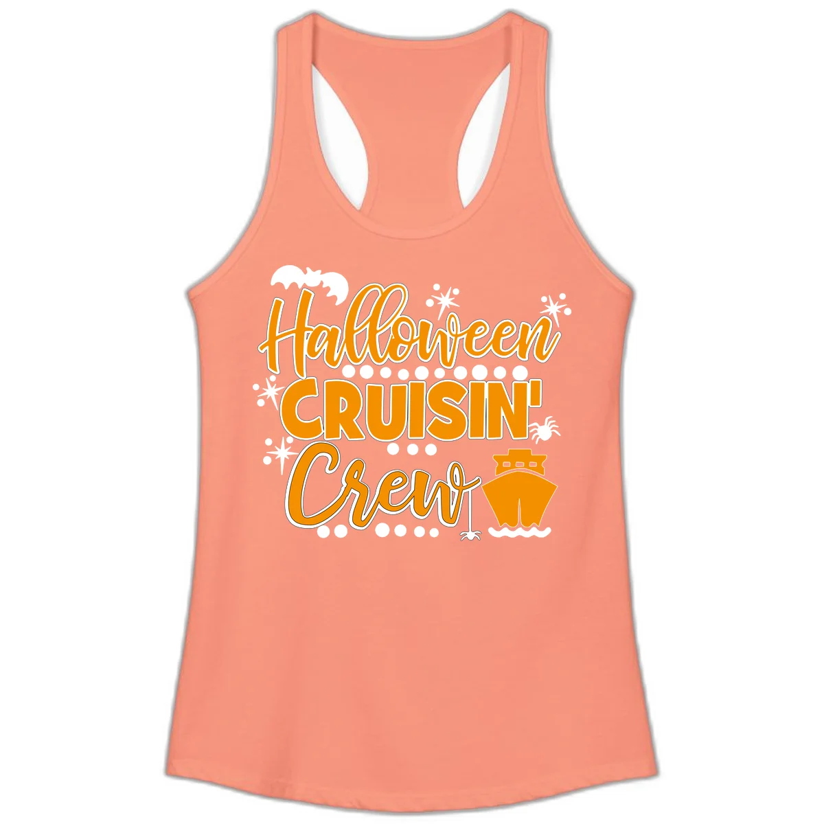 Halloween Cruisin' Crew Ladies Tank for Spooky Cruise in Solid Light Orange