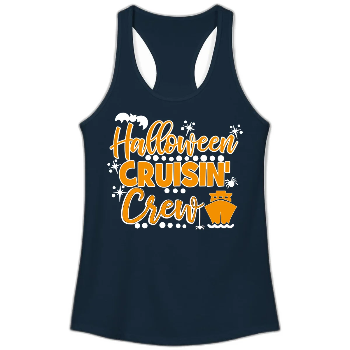 Halloween Cruisin' Crew Ladies Tank for Spooky Cruise in Solid Midnight Navy