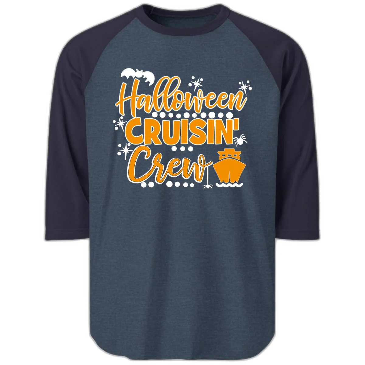 Halloween Cruisin' Crew Raglan 3/4 Sleeve Tee in Heather Denim Navy