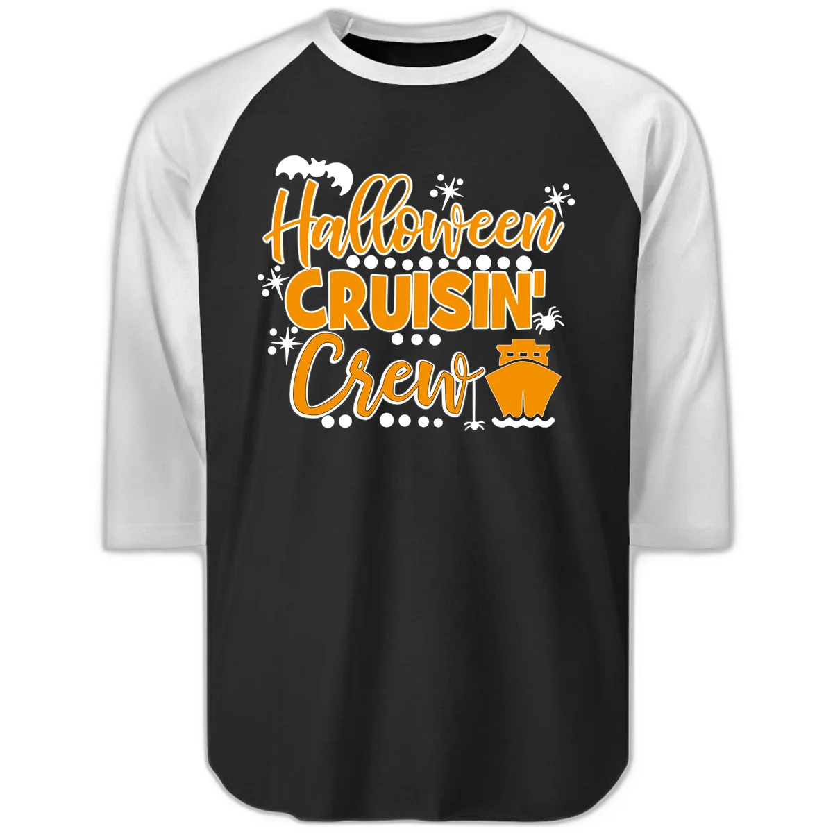 Halloween Cruisin' Crew Raglan 3/4 Sleeve Tee in Black White