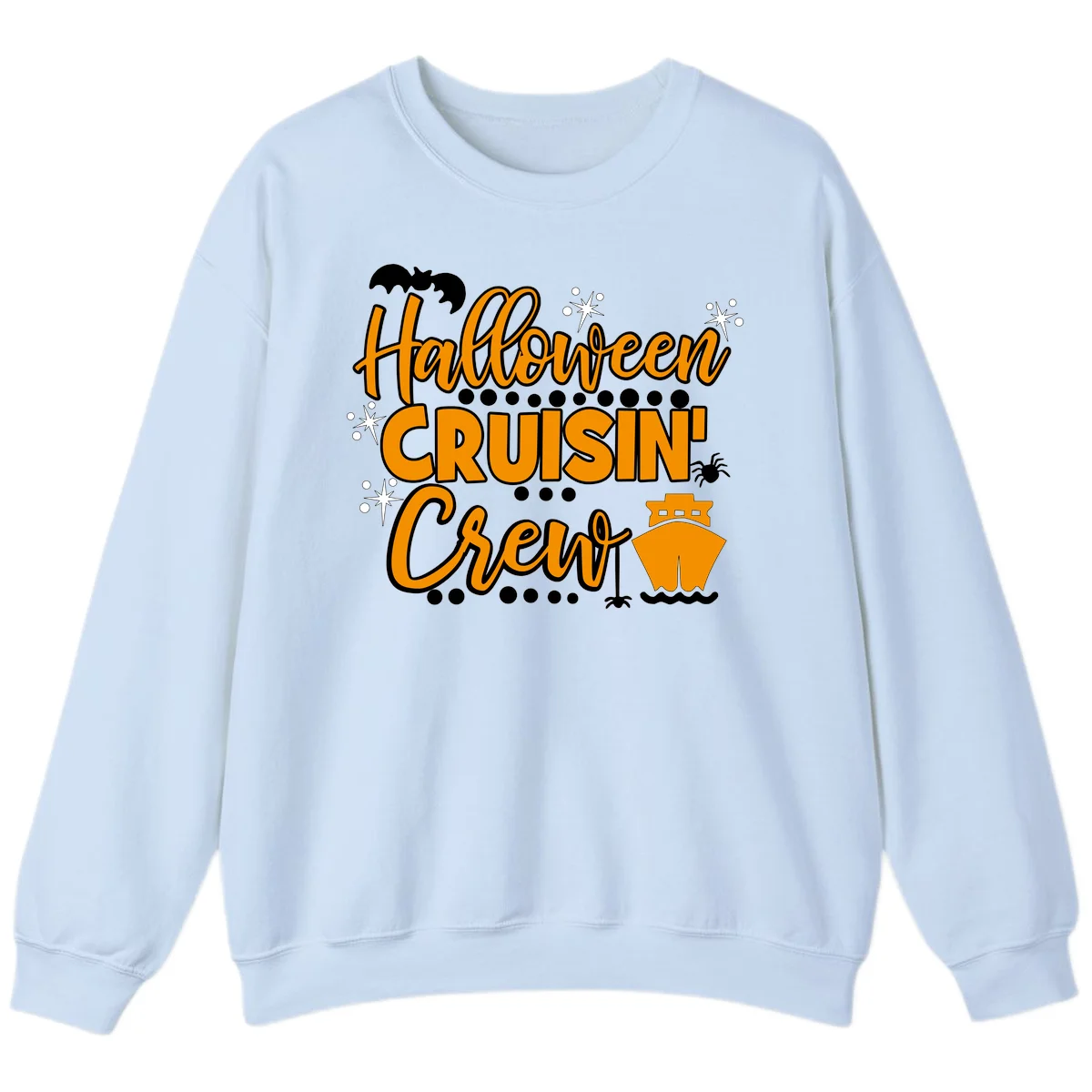 Halloween Cruisin' Crew Sweatshirt for Spooky Trip in Light Blue
