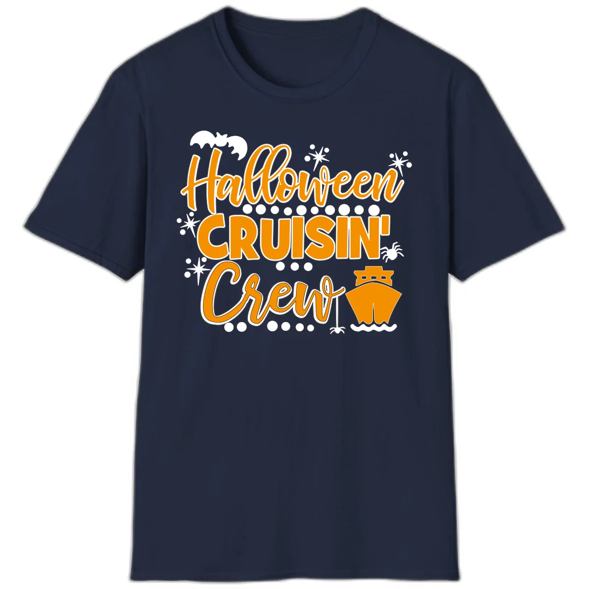 Halloween Cruisin' Crew T-Shirt for Spooky Cruise Fun in Navy