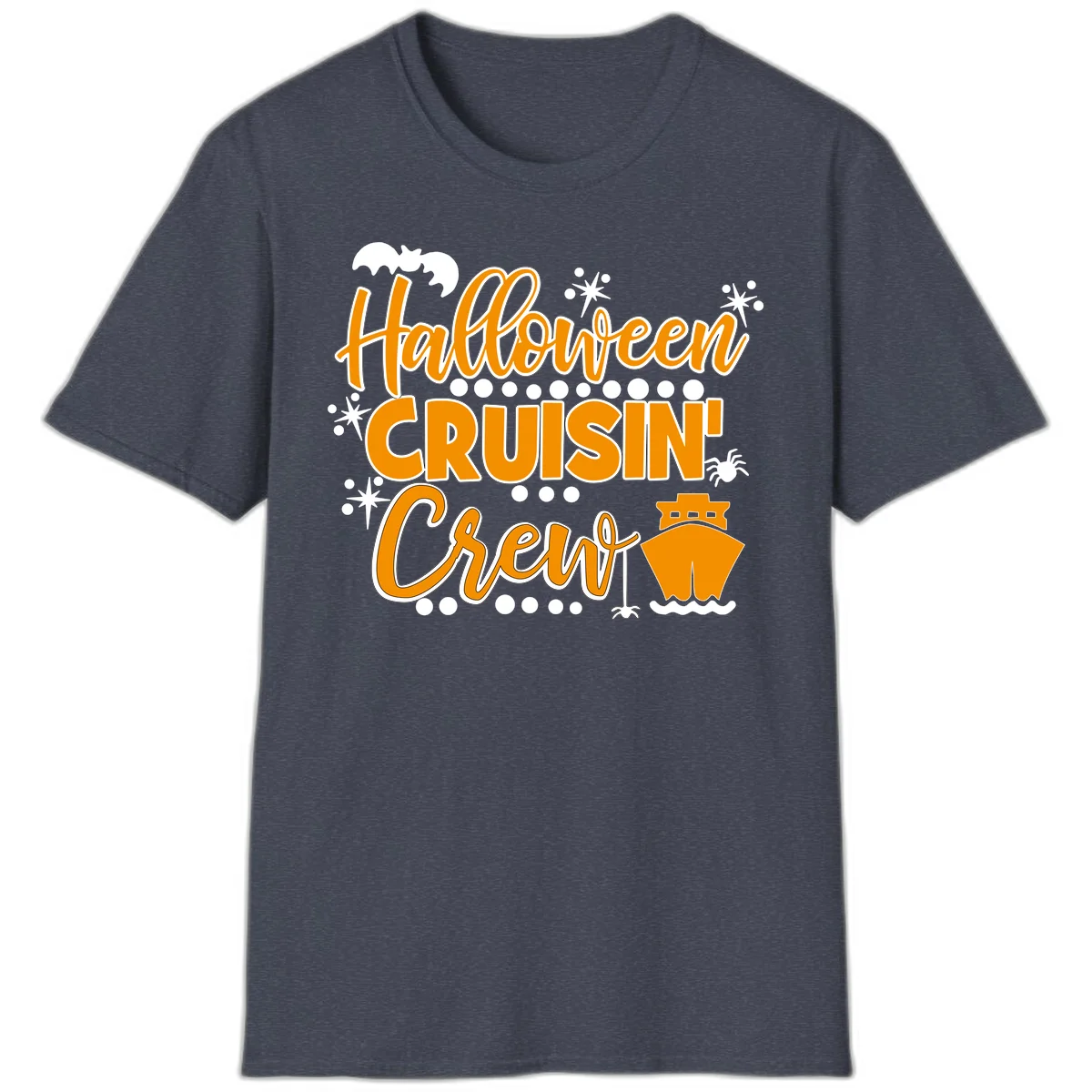 Halloween Cruisin' Crew T-Shirt for Spooky Cruise Fun in Heather Navy
