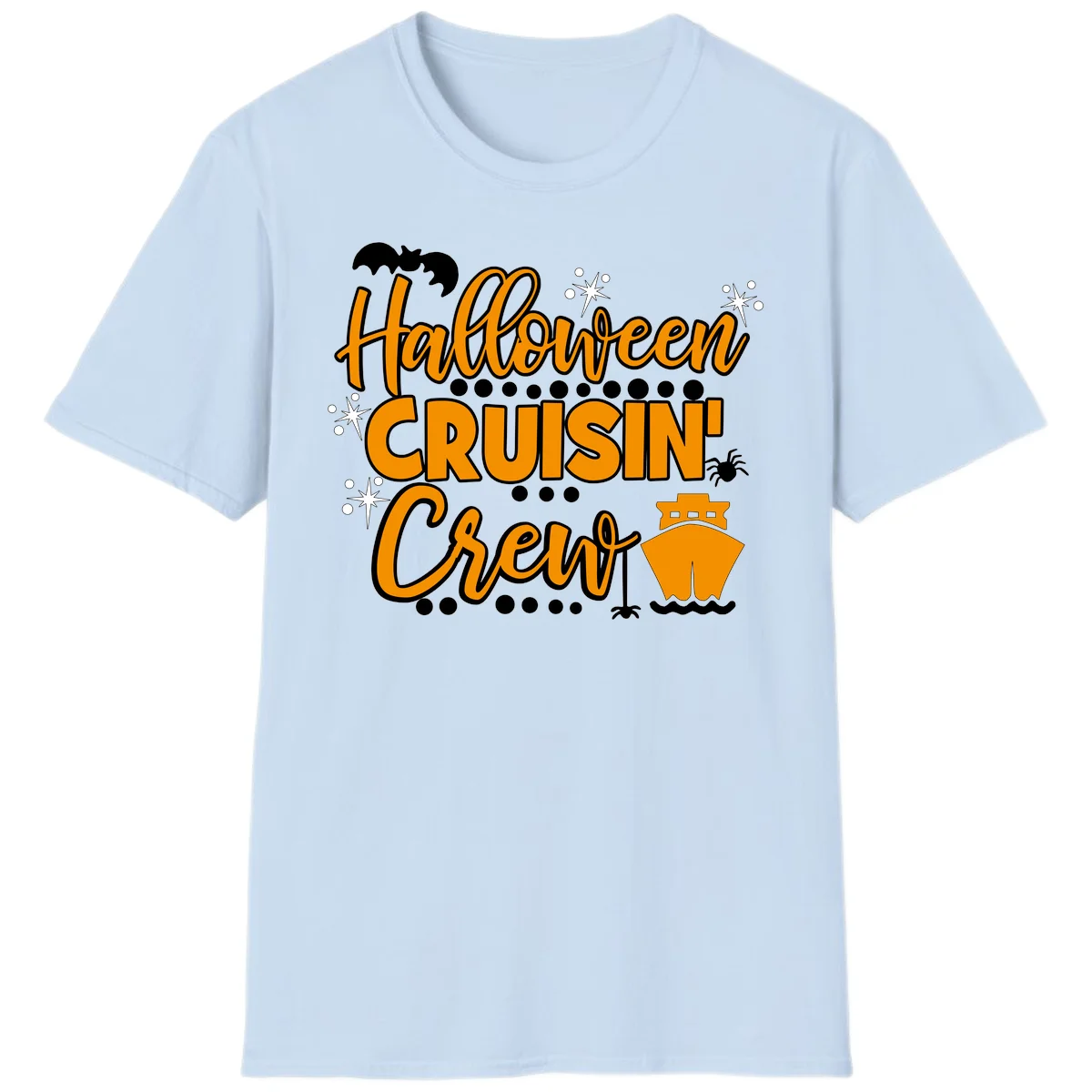 Halloween Cruisin' Crew T-Shirt for Spooky Cruise Fun in Light Blue