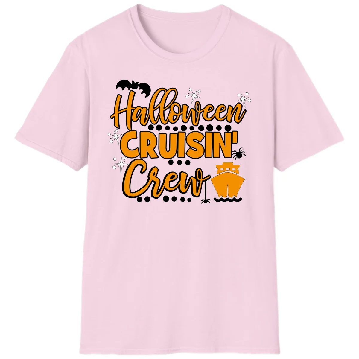 Halloween Cruisin' Crew T-Shirt for Spooky Cruise Fun in Light Pink