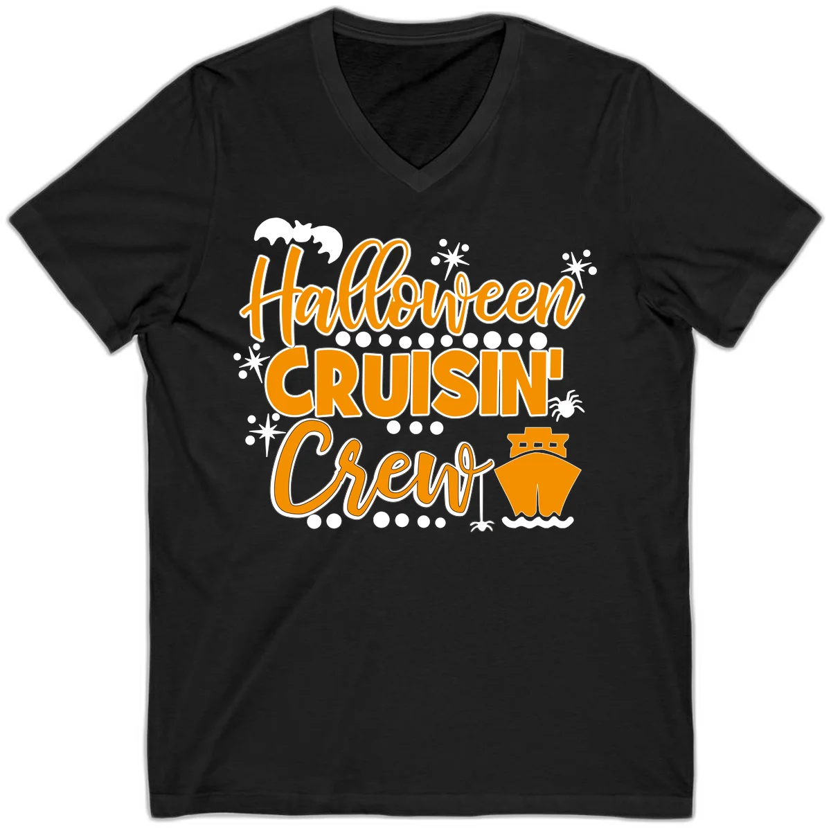 Halloween Cruisin' Crew V-Neck for Spooky Vacations in Black