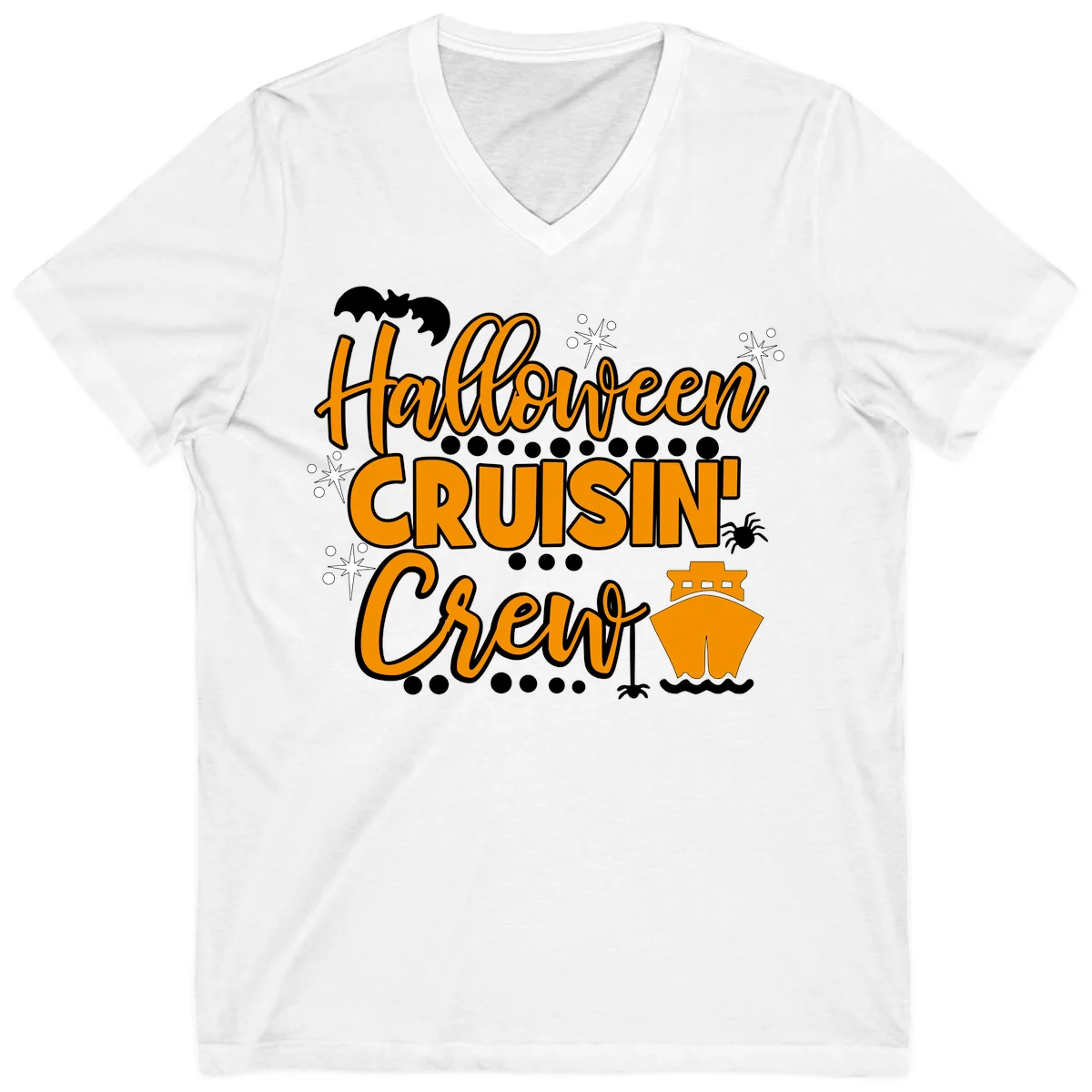 Halloween Cruisin' Crew V-Neck for Spooky Vacations in White