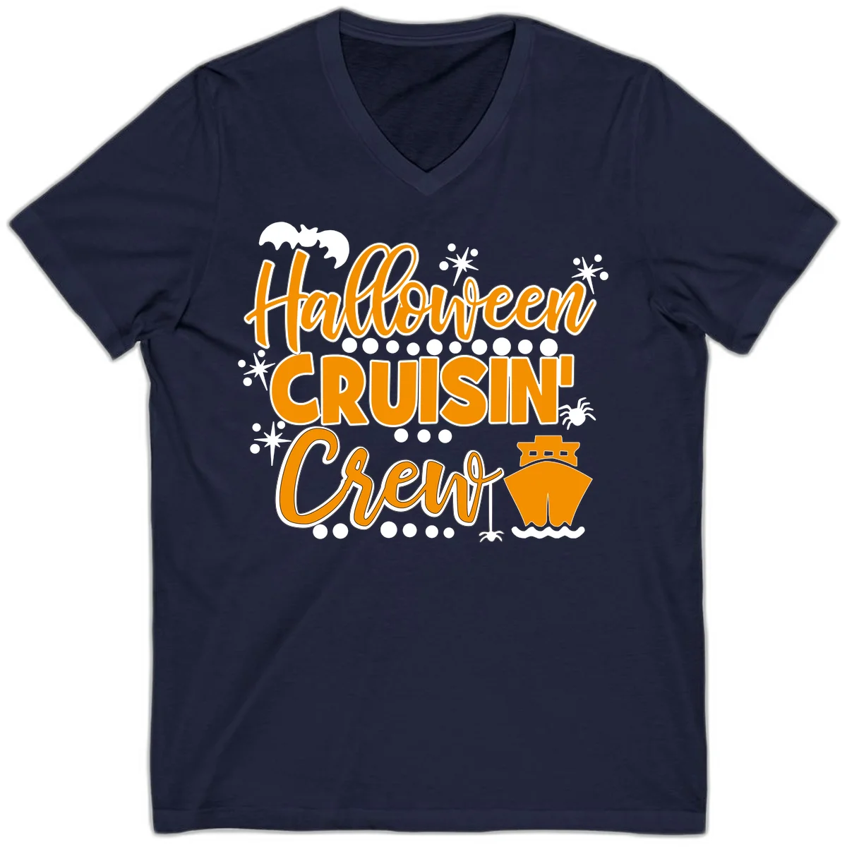 Halloween Cruisin' Crew V-Neck for Spooky Vacations in Navy