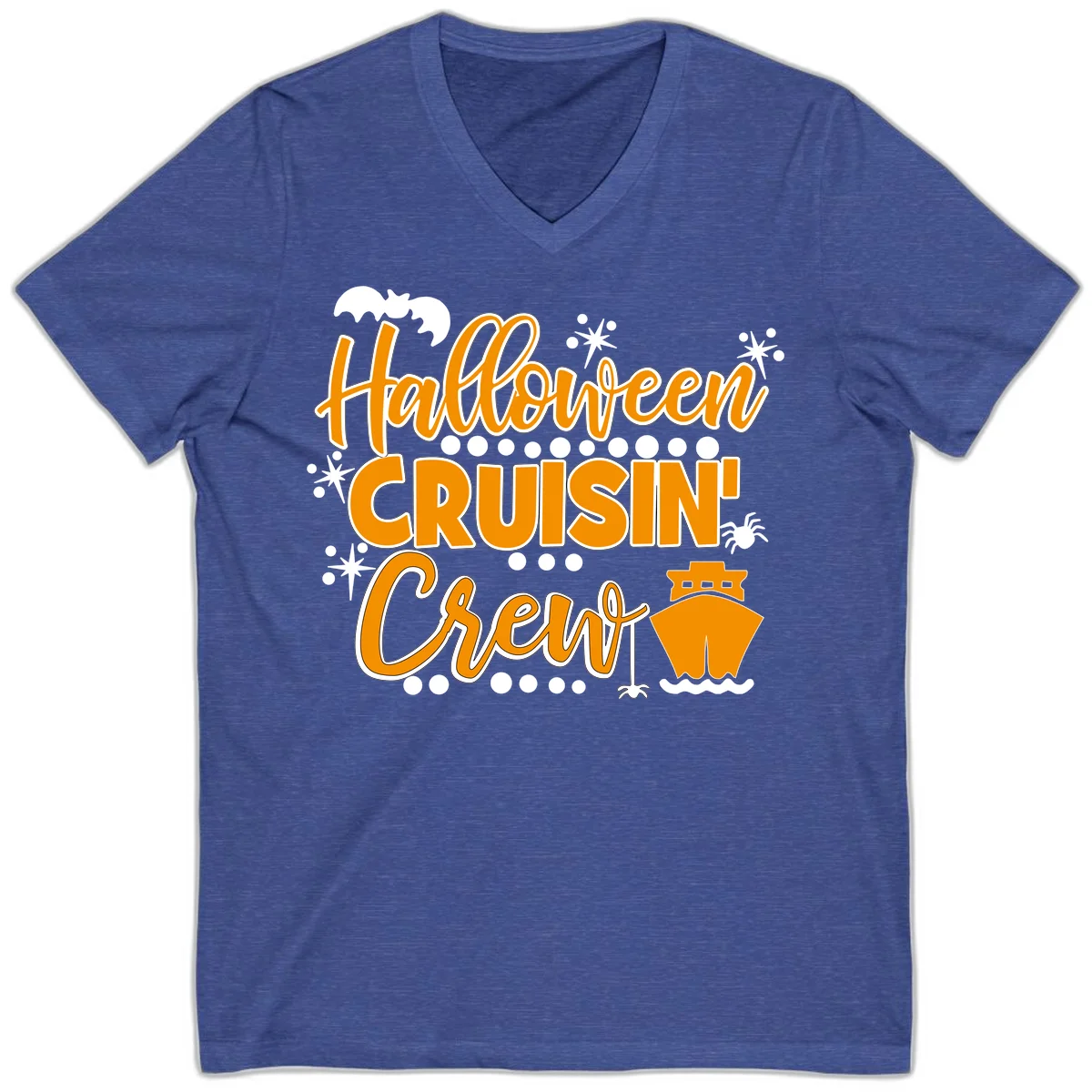 Halloween Cruisin' Crew V-Neck for Spooky Vacations in Heather True Royal