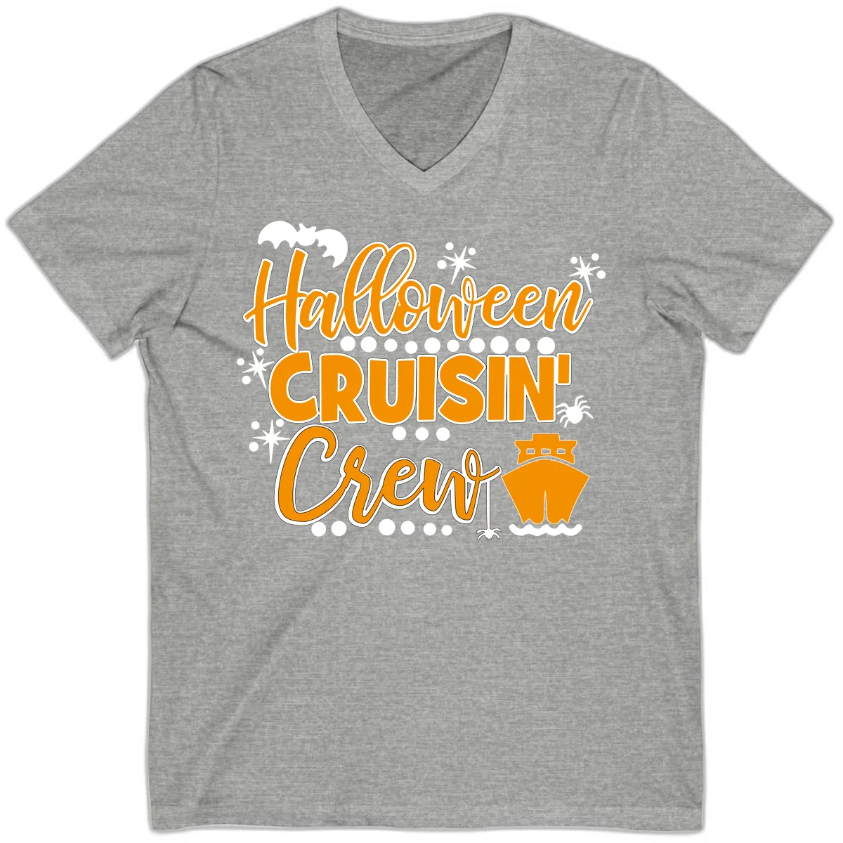 Halloween Cruisin' Crew V-Neck for Spooky Vacations in Athletic Heather