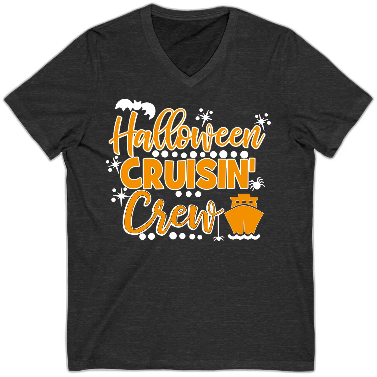 Halloween Cruisin' Crew V-Neck for Spooky Vacations in Dark Grey Heather