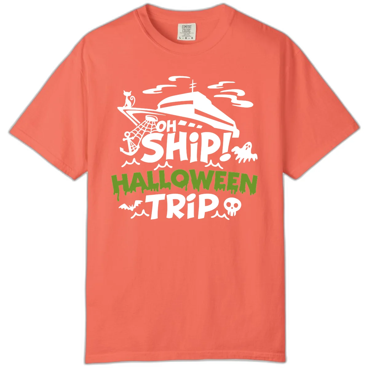Oh Ship Halloween Trip Comfort Color in Bright Salmon