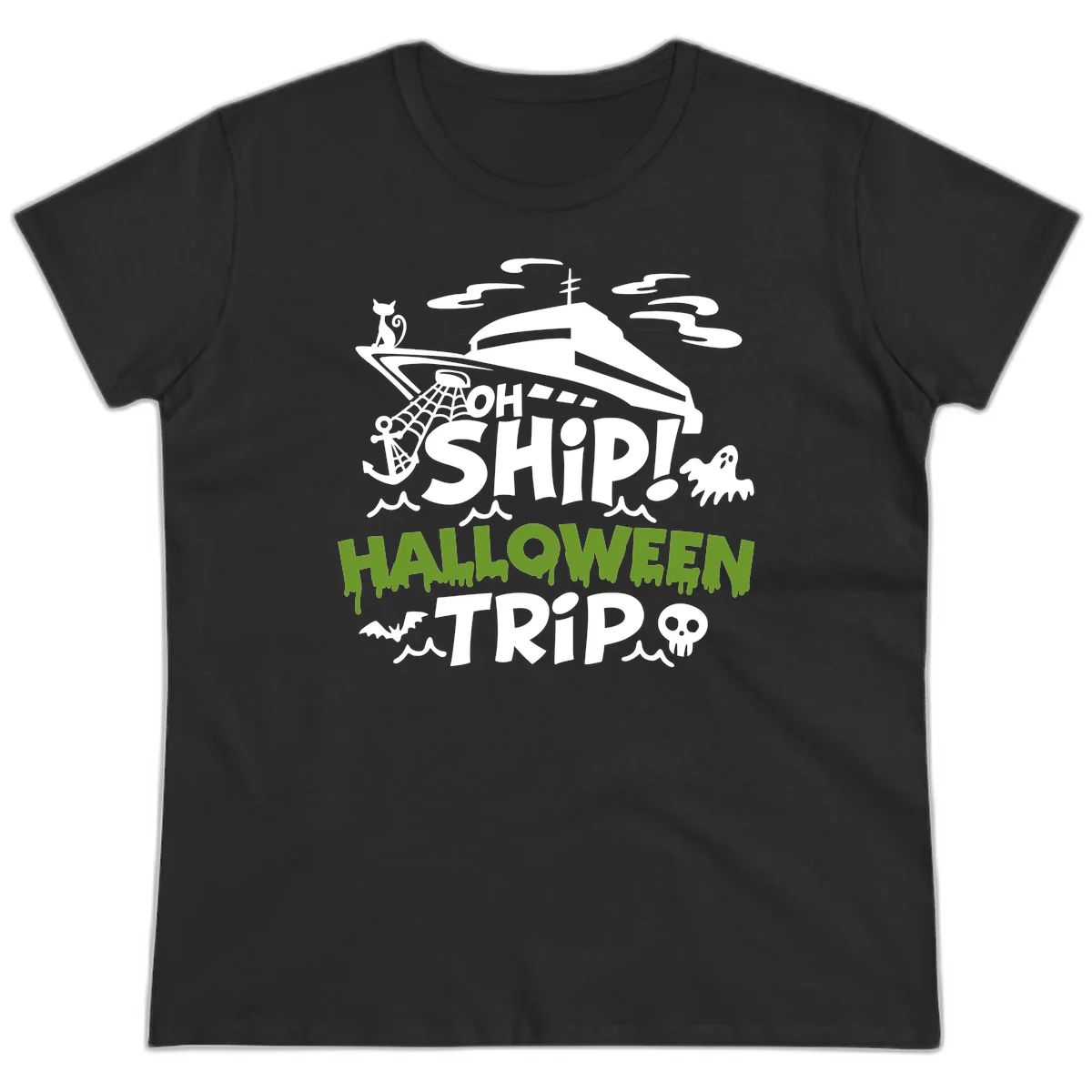 Oh Ship Halloween Trip Ladies Tee in Black