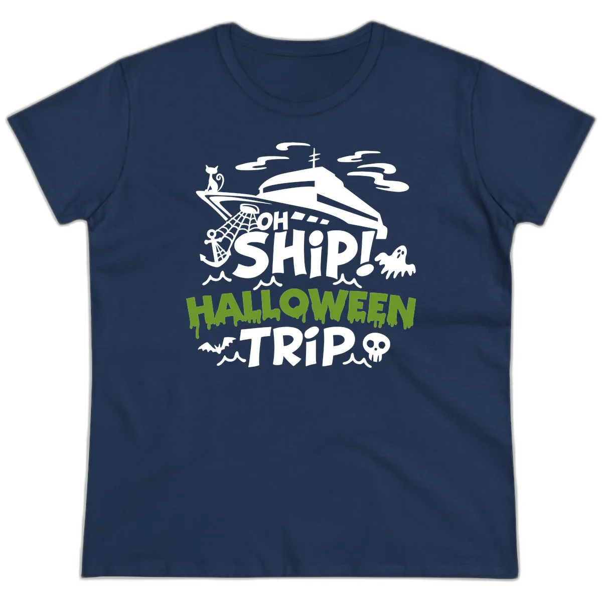 Oh Ship Halloween Trip Ladies Tee in Navy