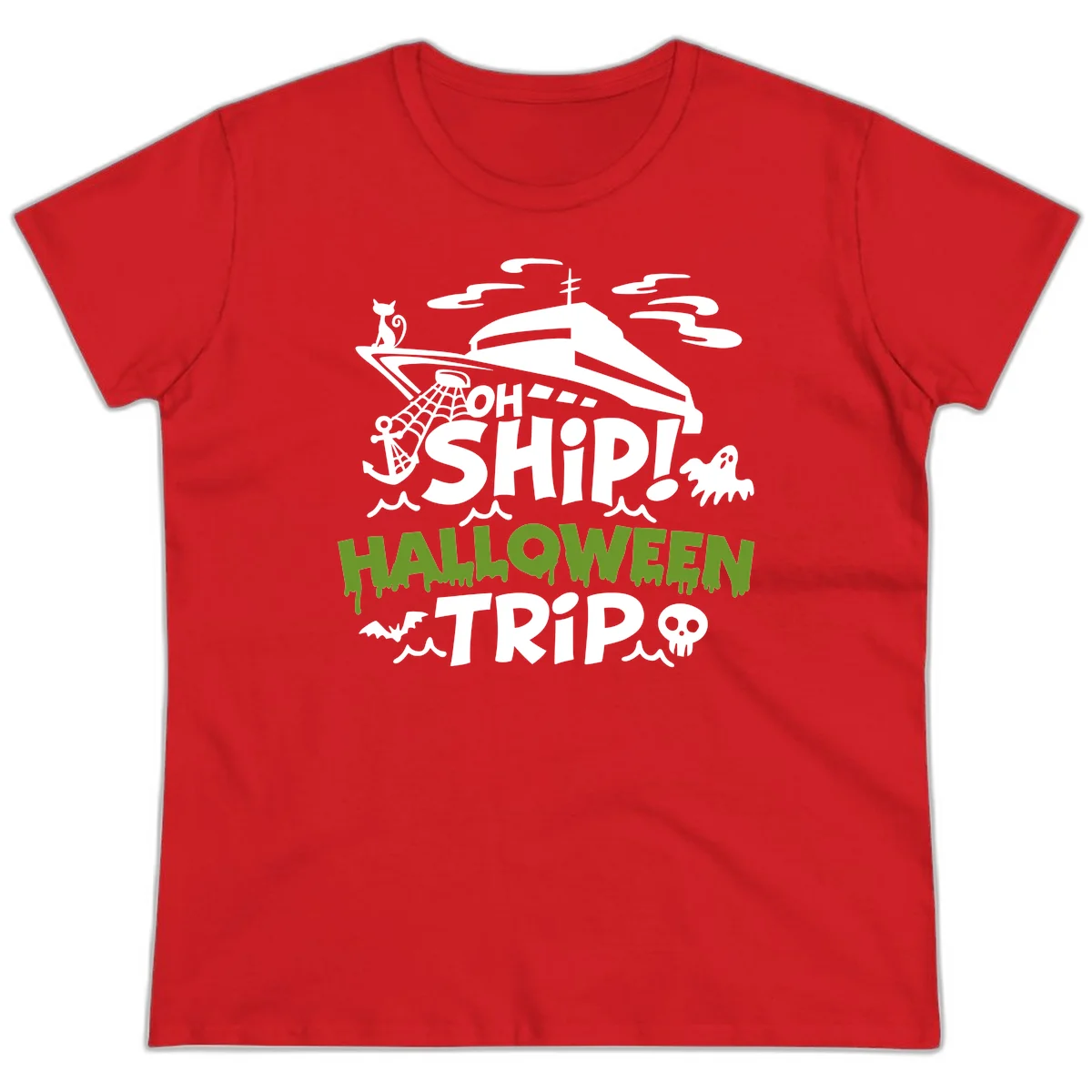 Oh Ship Halloween Trip Ladies Tee in Red