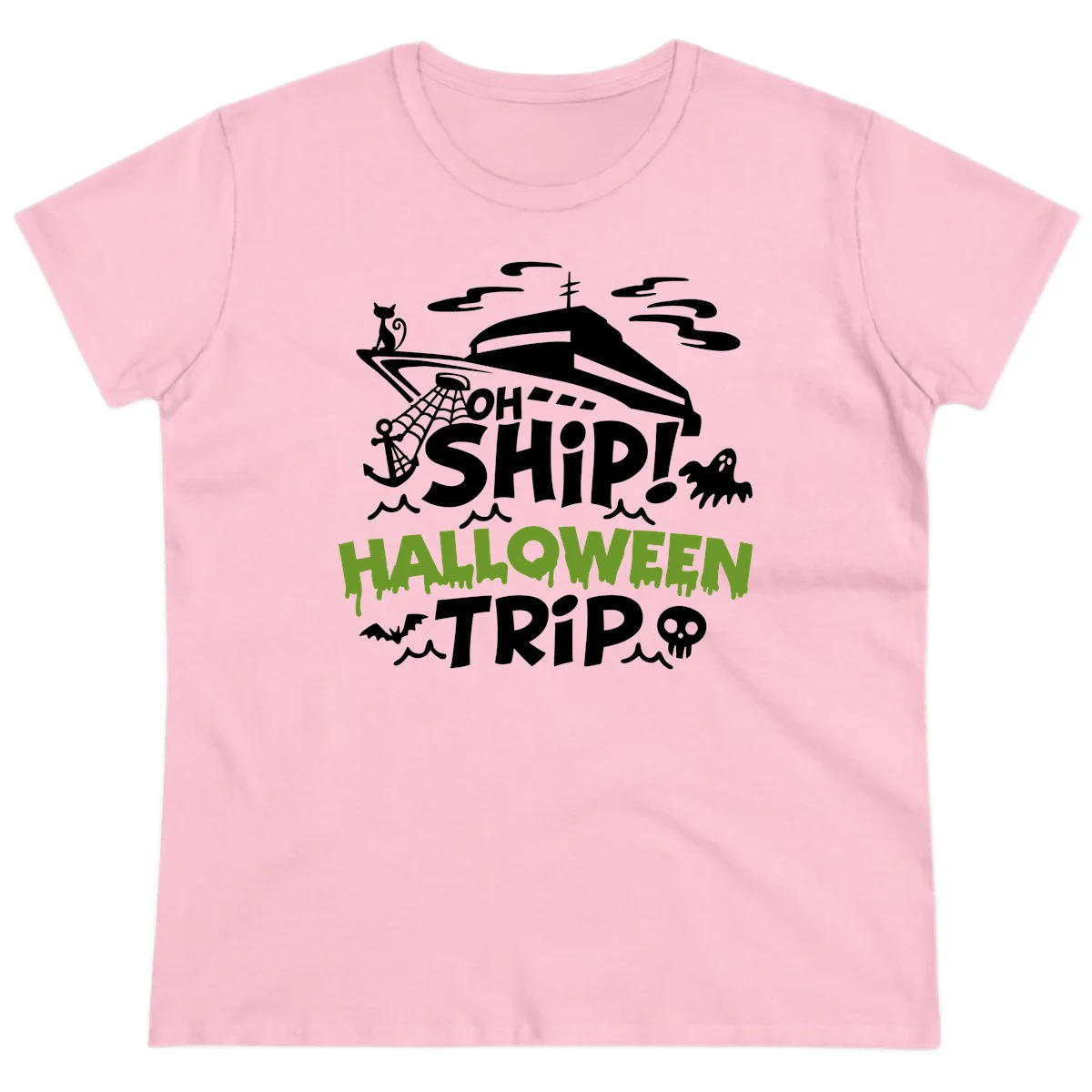 Oh Ship Halloween Trip Ladies Tee in Light Pink