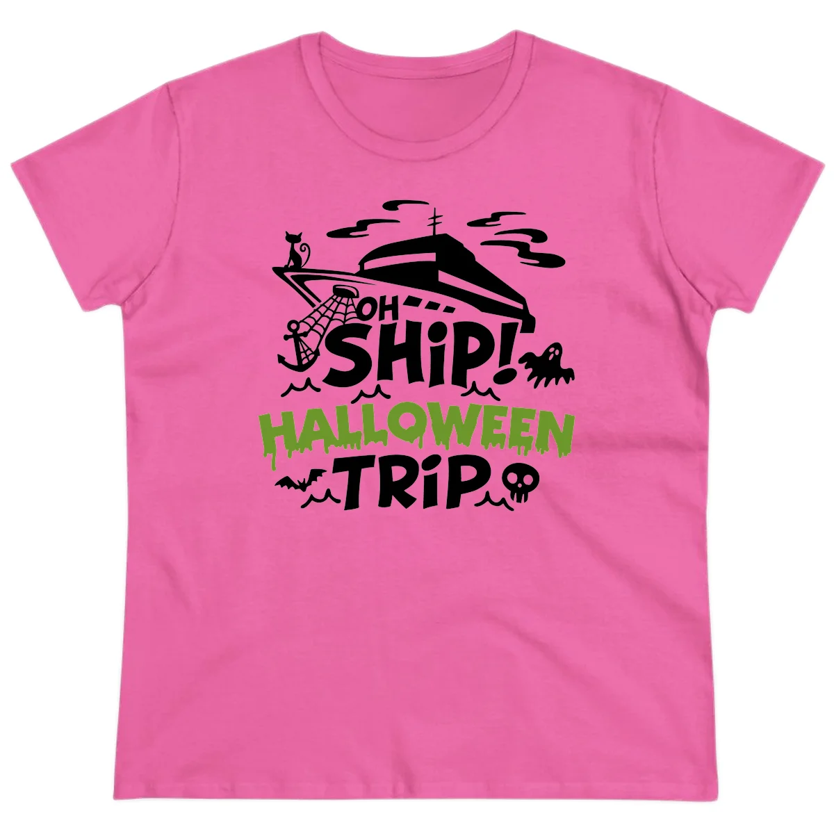 Oh Ship Halloween Trip Ladies Tee in Azalea