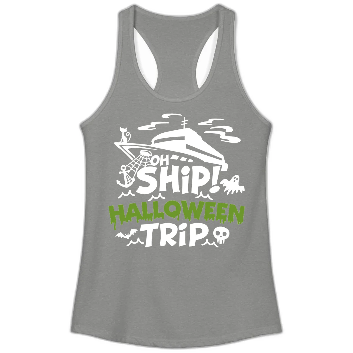 Oh Ship Halloween Trip Ladies Tank in Heather Grey