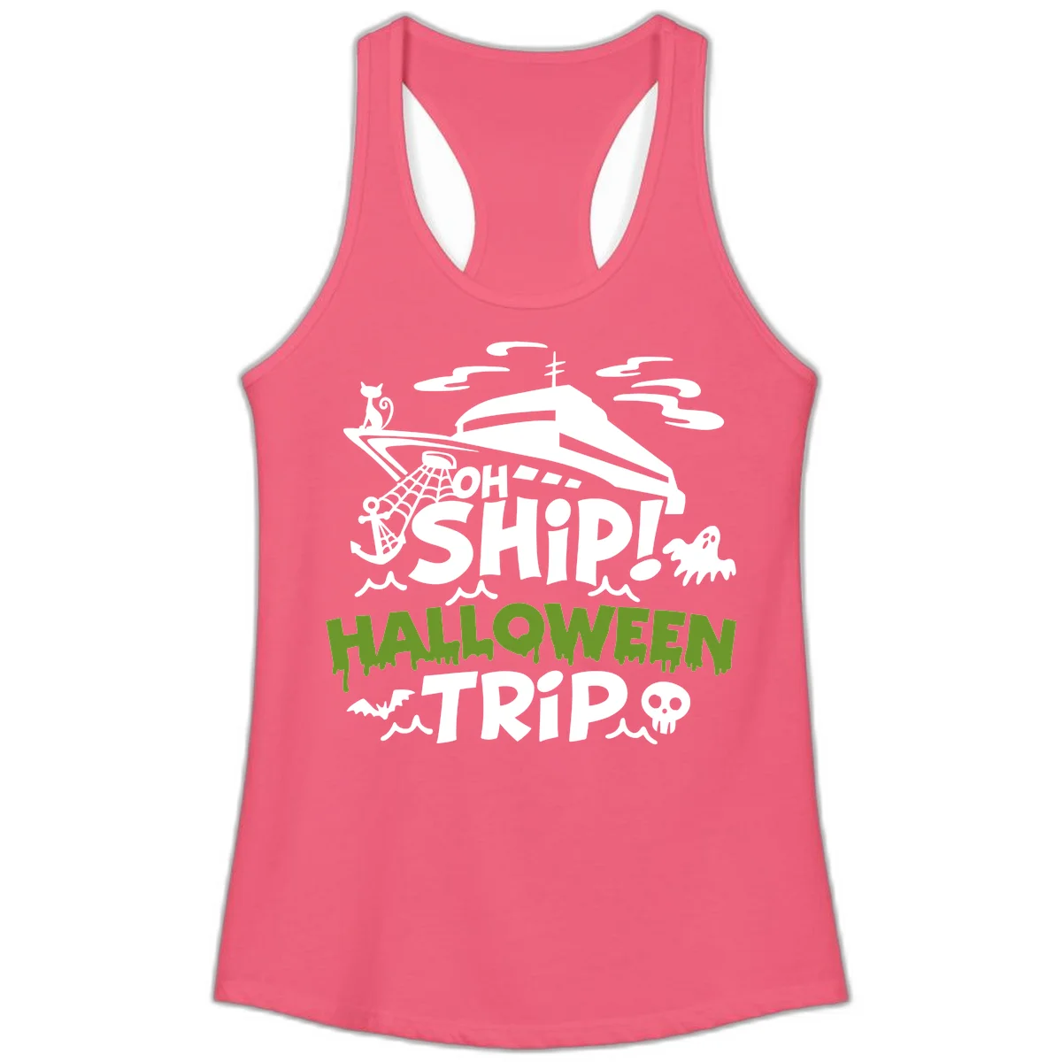 Oh Ship Halloween Trip Ladies Tank in Hot Pink