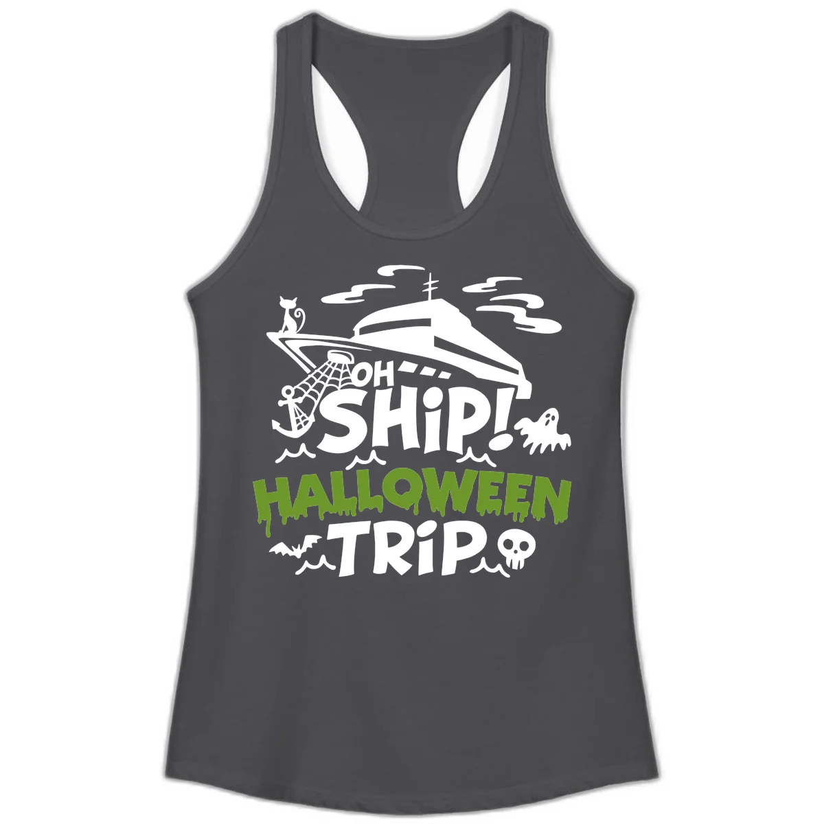 Oh Ship Halloween Trip Ladies Tank in Solid Dark Gray