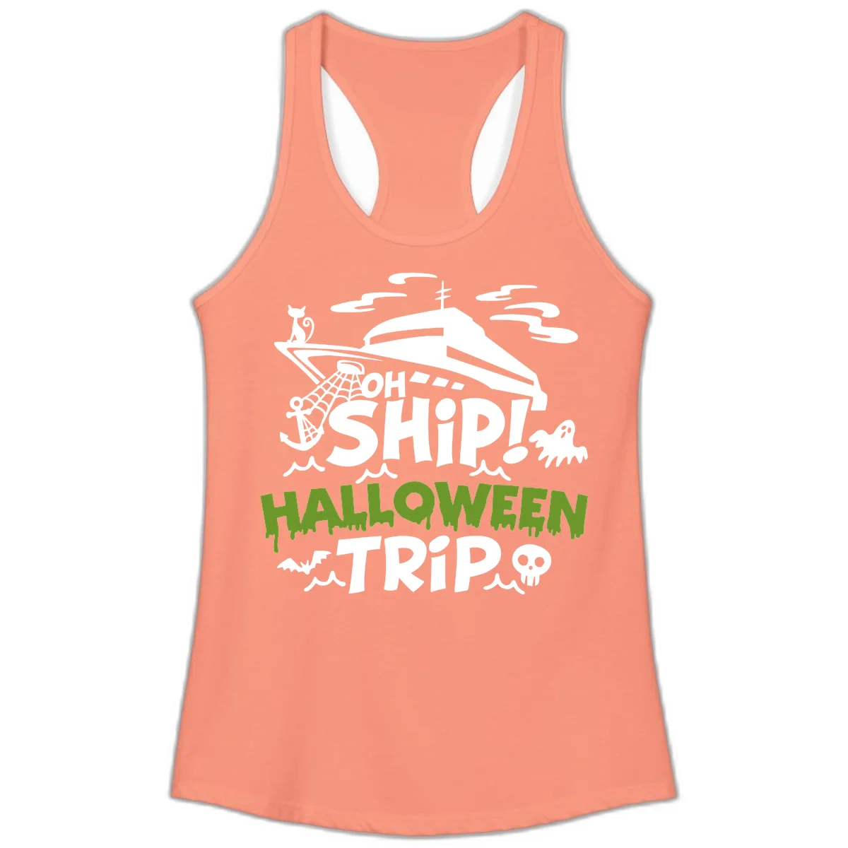 Oh Ship Halloween Trip Ladies Tank in Solid Light Orange