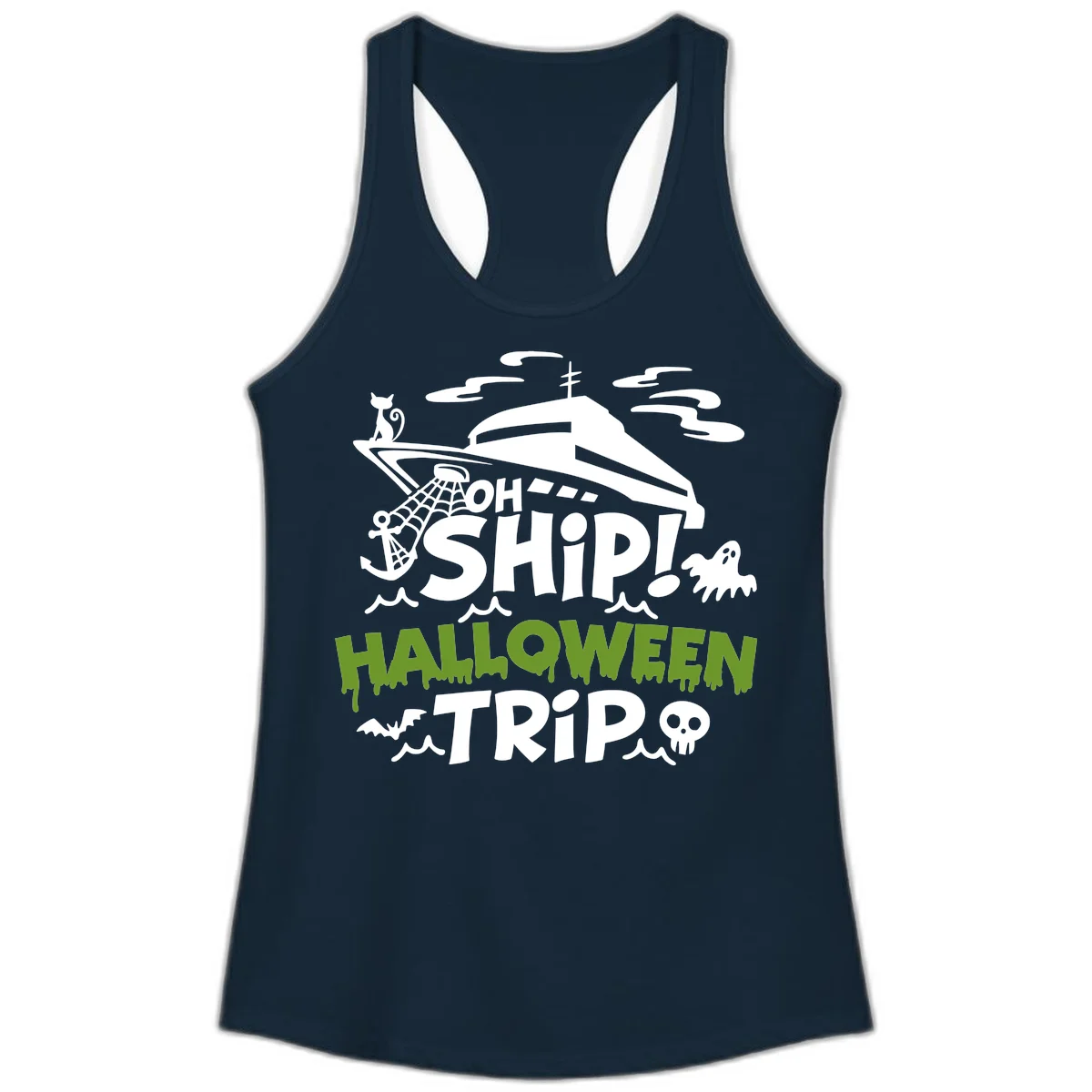 Oh Ship Halloween Trip Ladies Tank in Solid Midnight Navy