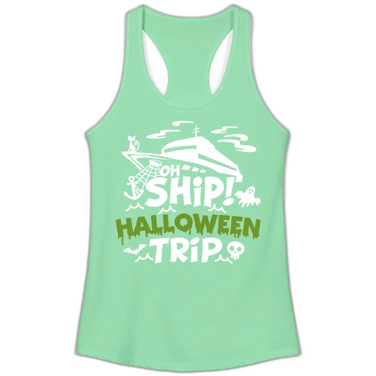 Oh Ship Halloween Trip Ladies Tank in Solid Mint