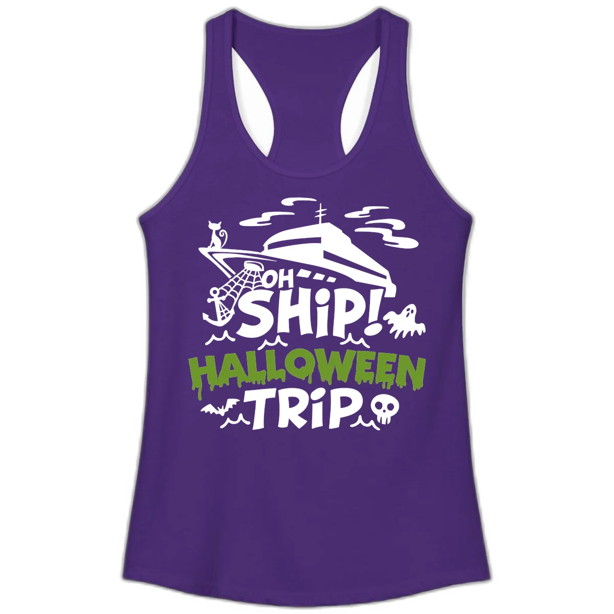 Oh Ship Halloween Trip Ladies Tank in Solid Purple Rush
