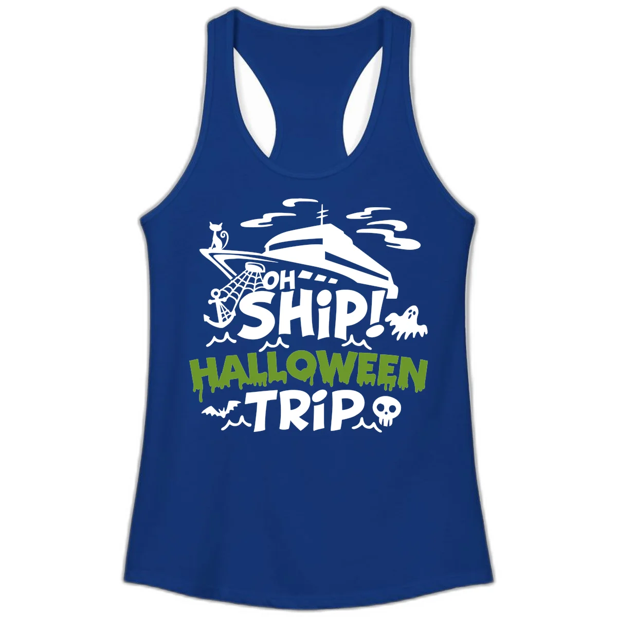 Oh Ship Halloween Trip Ladies Tank in Solid Royal