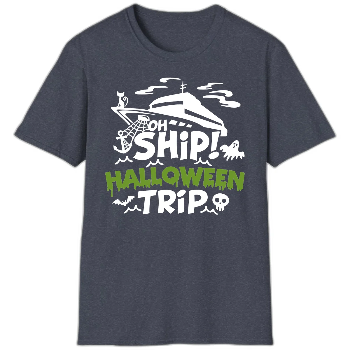 Oh Ship Halloween Trip T-Shirt in Heather Navy