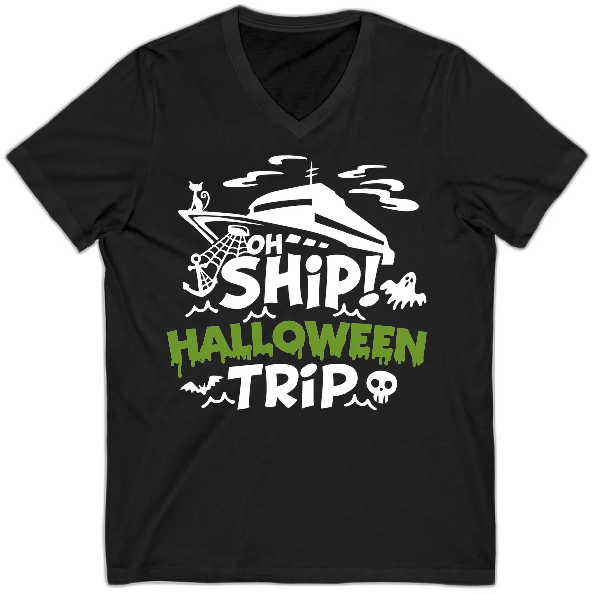 Oh Ship Halloween Trip V-Neck in Black