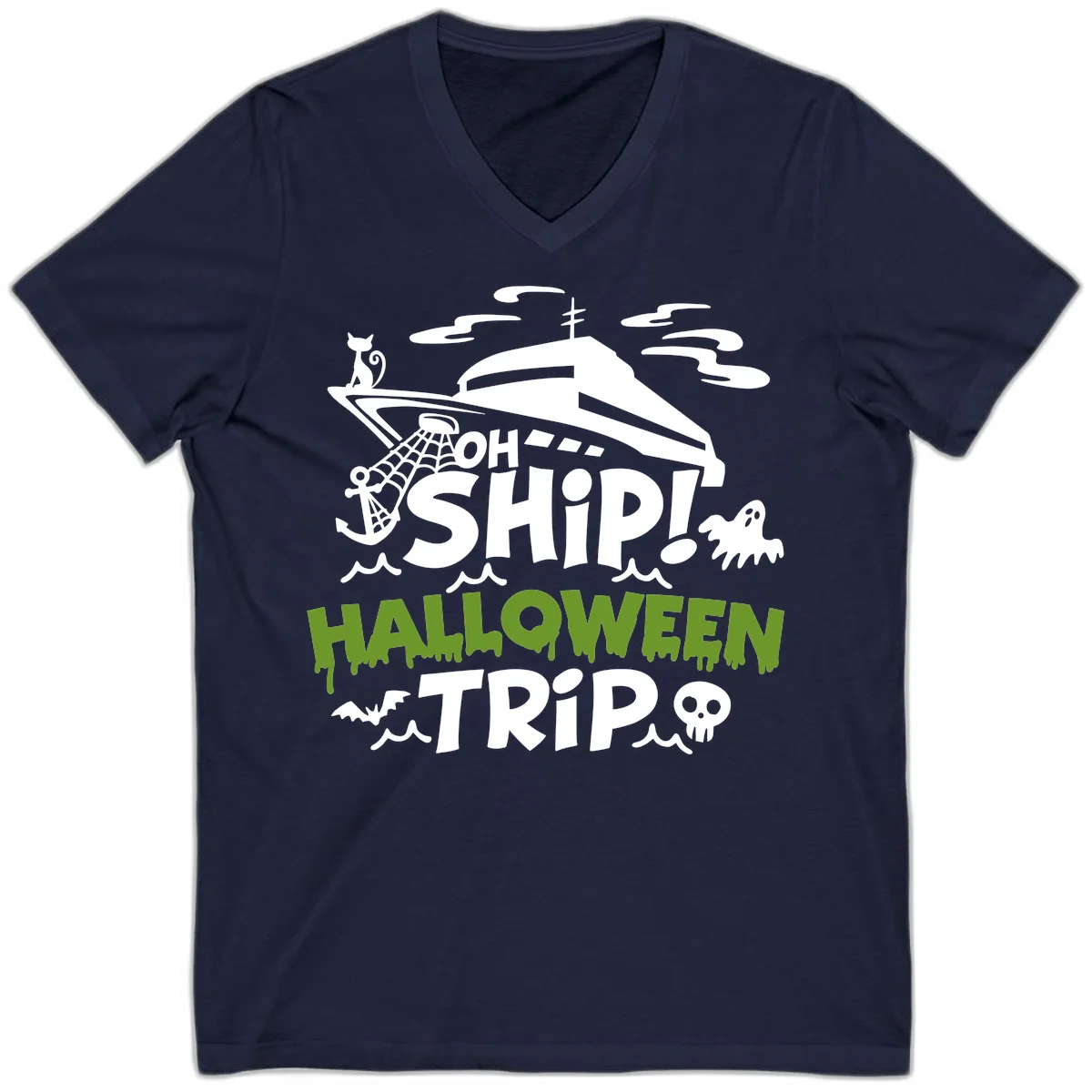 Oh Ship Halloween Trip V-Neck in Navy