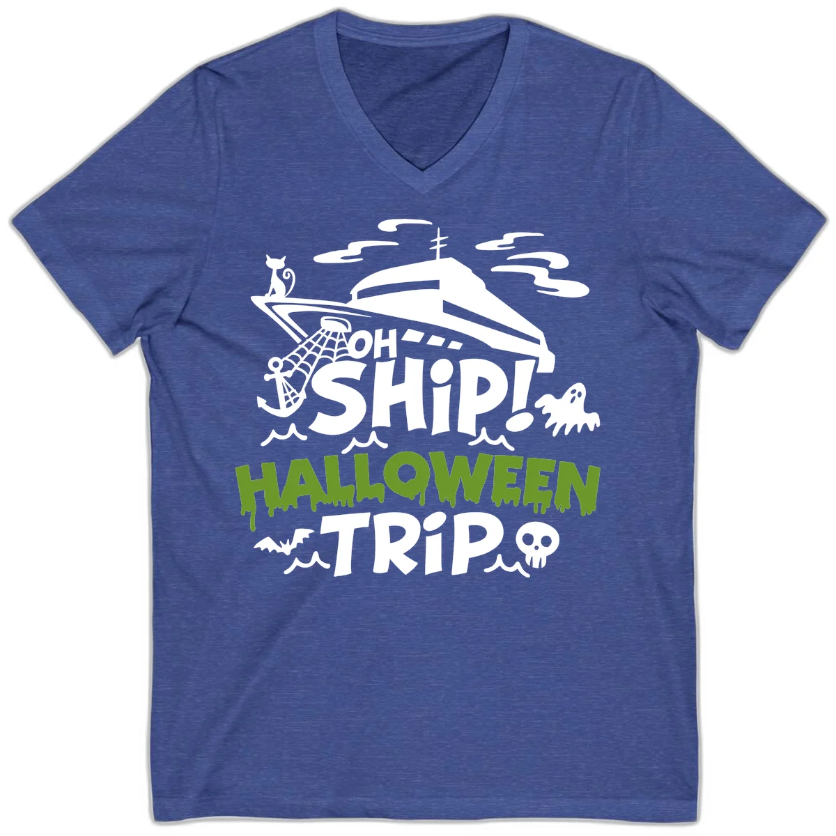 Oh Ship Halloween Trip V-Neck in Heather True Royal
