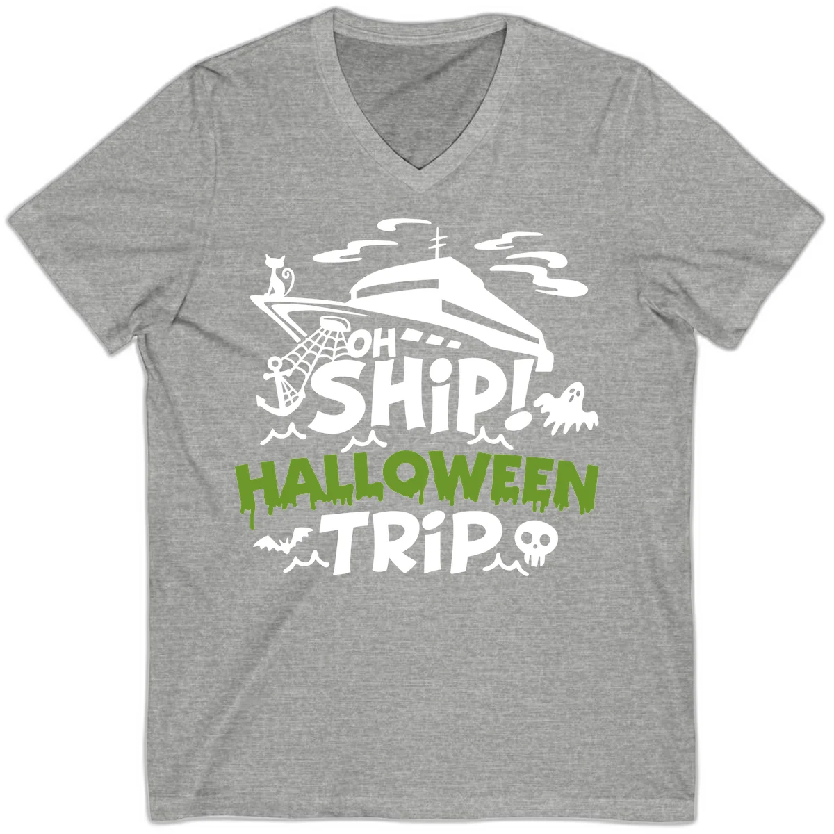 Oh Ship Halloween Trip V-Neck in Athletic Heather