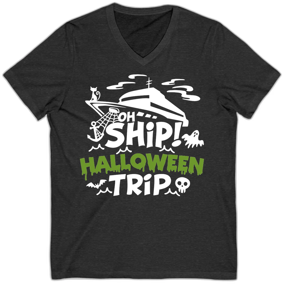 Oh Ship Halloween Trip V-Neck in Dark Grey Heather