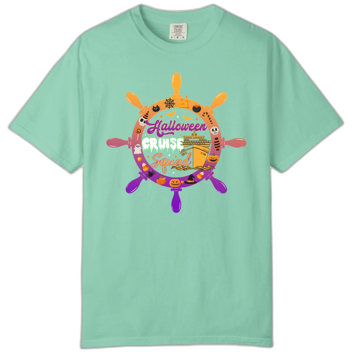 Halloween Cruise Squad Ship Wheel Comfort Color in Island Reef
